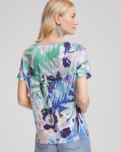 Chico's Women | Tropical Nights Sweater-Trim Linen Tee BLUE CASA