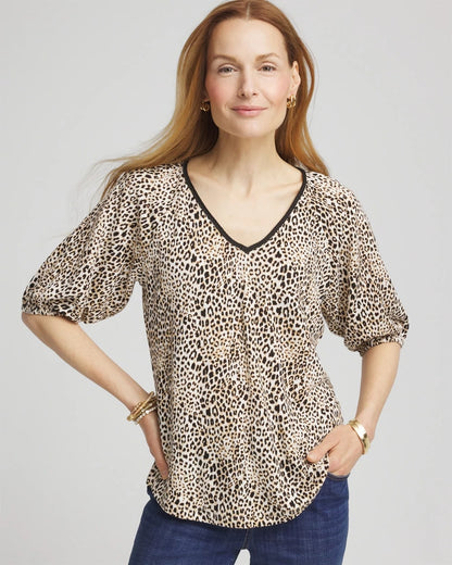 Chico's Women | Leopard Braided Linen Top ECRU
