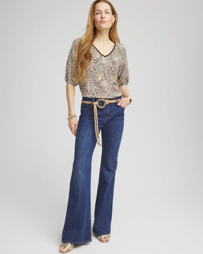 Chico's Women | Leopard Braided Linen Top ECRU
