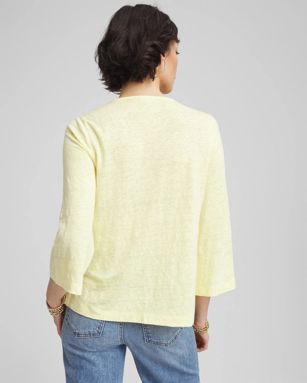 Chico's Women | Pintuck Linen Notched-Neck Tee BRIGHT YELLOW