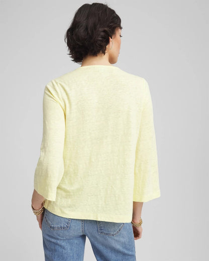 Chico's Women | Pintuck Linen Notched-Neck Tee BRIGHT YELLOW