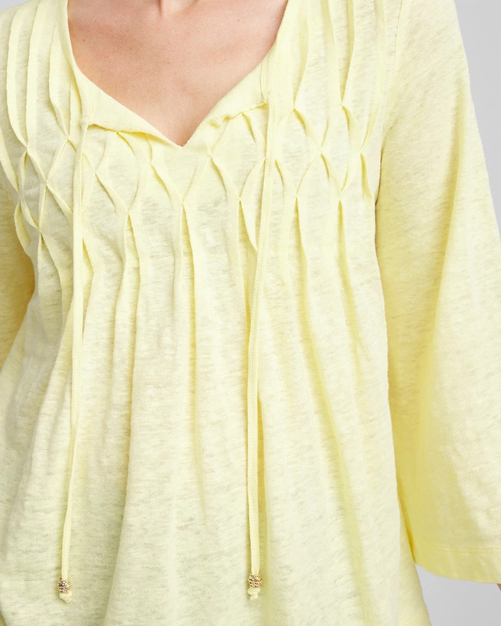 Chico's Women | Pintuck Linen Notched-Neck Tee BRIGHT YELLOW