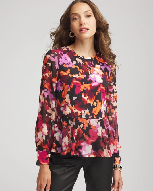 Chico's Women | Printed Chiffon Peplum Top BLACK