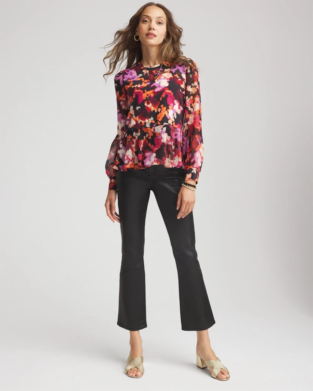 Chico's Women | Printed Chiffon Peplum Top BLACK