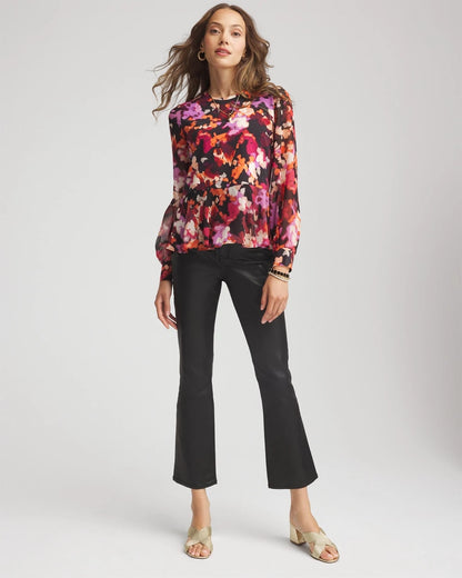 Chico's Women | Printed Chiffon Peplum Top BLACK