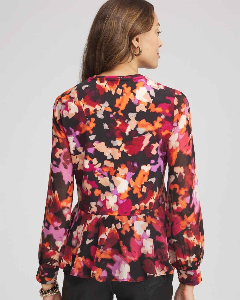 Chico's Women | Printed Chiffon Peplum Top BLACK