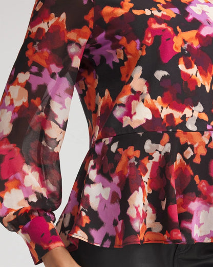 Chico's Women | Printed Chiffon Peplum Top BLACK