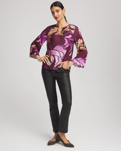Chico's Women | Printed Pleated V-Neck Tee DEEP CHIANTI