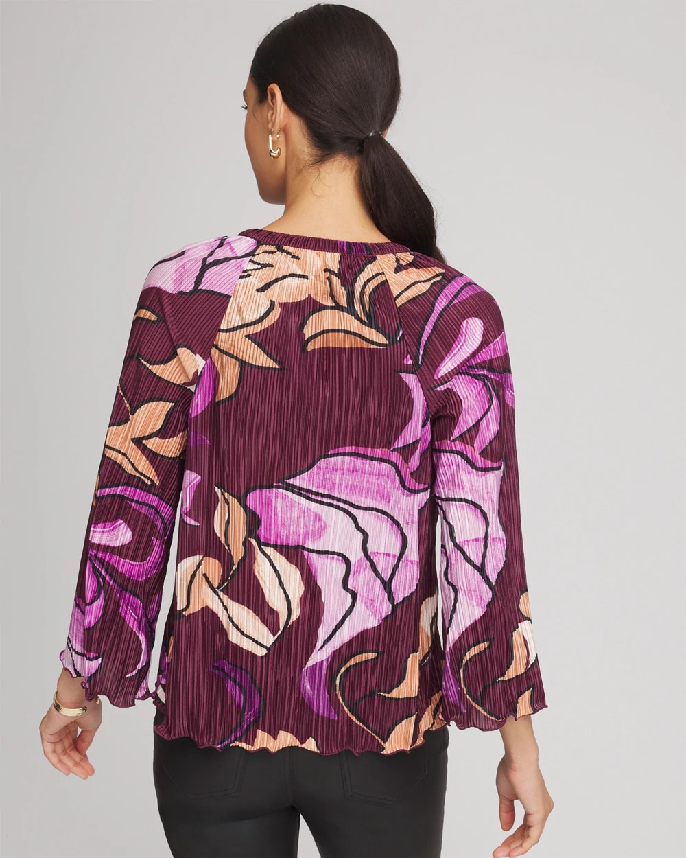 Chico's Women | Printed Pleated V-Neck Tee DEEP CHIANTI