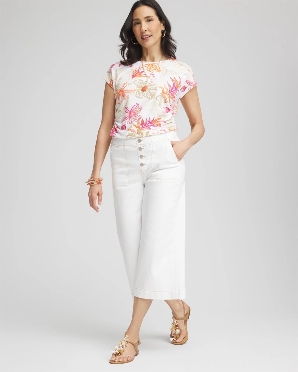 Chico's Women | Touch of Cool™ Tropical Floral Dolman Tee ALABASTER
