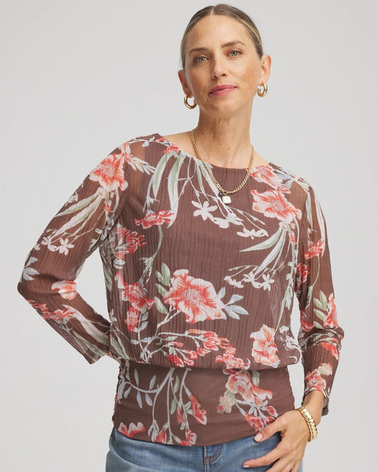 Chico's Women | Textured Banded-Hem Top DRIED MUSHROOM