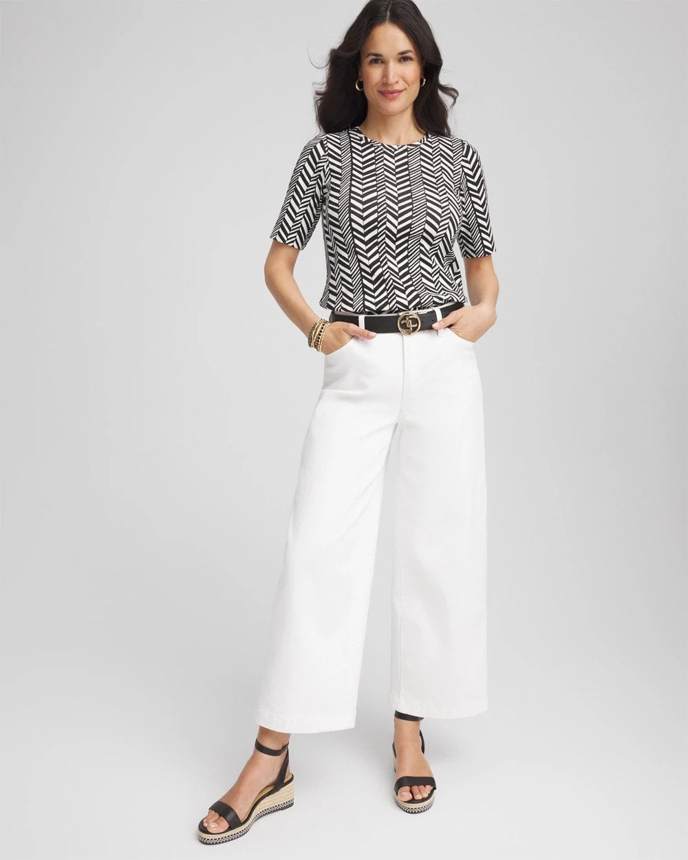 Chico's Women | Printed Classic Fit Pima Cotton Tee BLACK