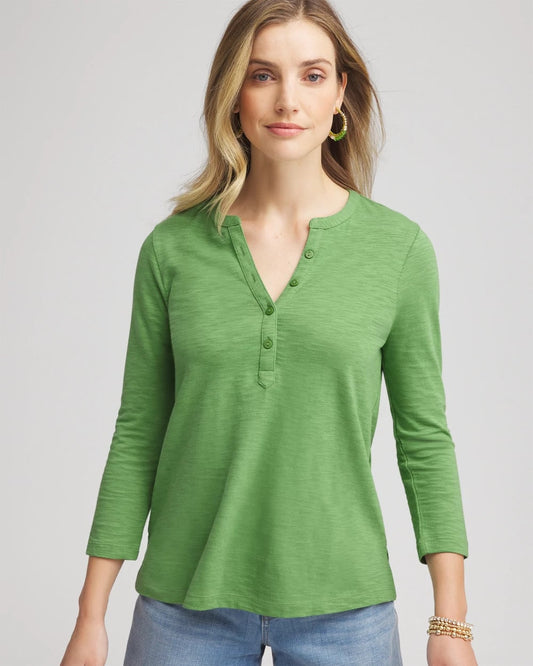 Chico's Women | Cotton Slub Henley Shirt SALTED LIME
