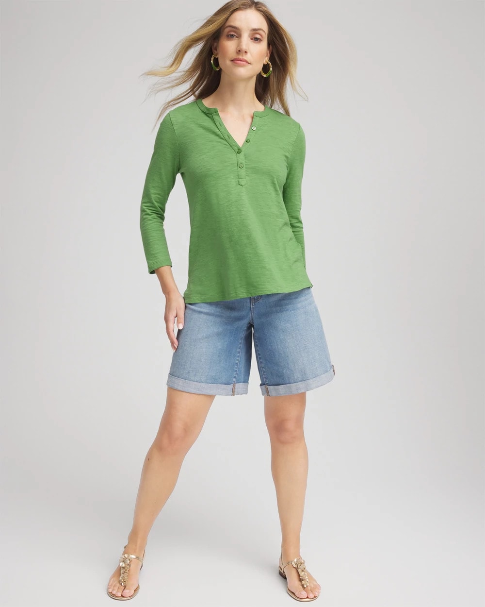 Chico's Women | Cotton Slub Henley Shirt SALTED LIME
