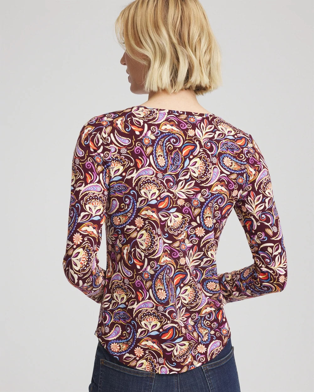 Chico's Women | Paisley Touch of Cool™ V-Neck Layering Tee DEEP CHIANTI