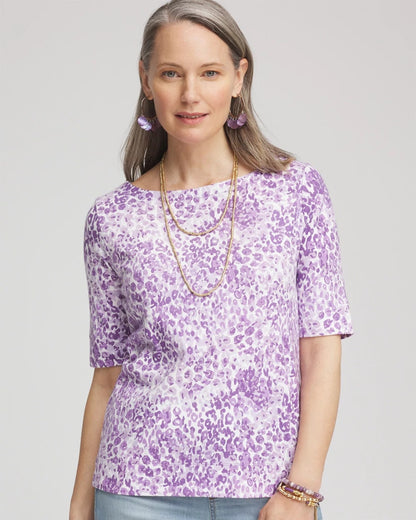 Chico's Women | Animal Print Bateau-Neck Pima Tee PLUM SHADE