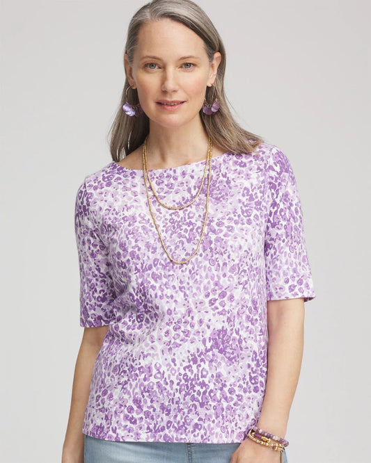 Chico's Women | Animal Print Bateau-Neck Pima Tee PLUM SHADE