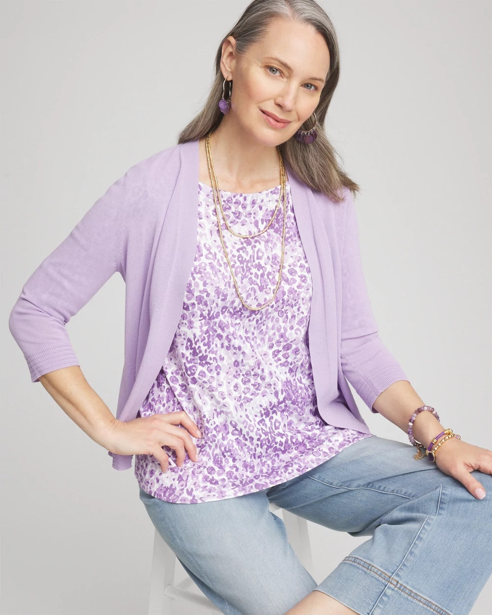 Chico's Women | Animal Print Bateau-Neck Pima Tee PLUM SHADE