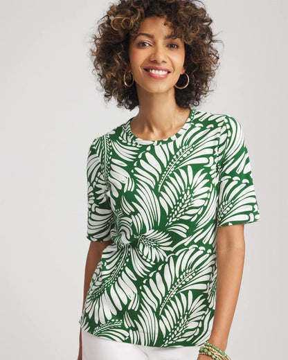 Chico's Women | Palm-Frond-Motif Classic-Fit Pima Tee PALM LEAF