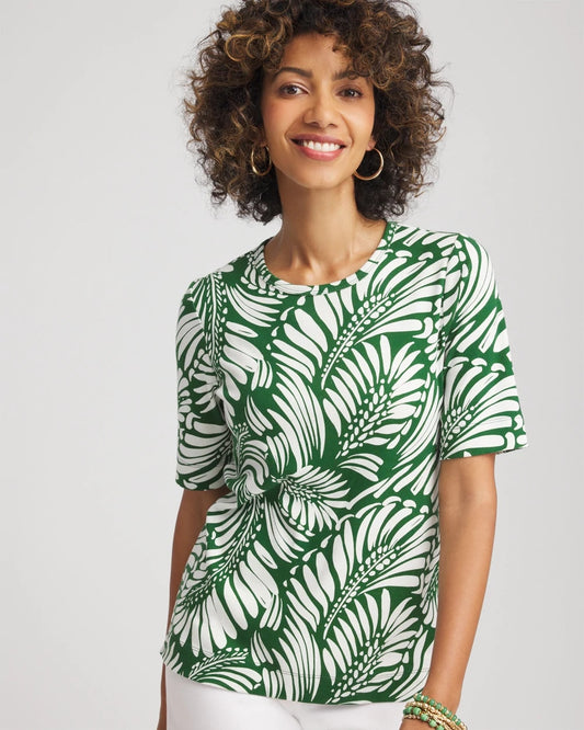 Chico's Women | Palm-Frond-Motif Classic-Fit Pima Tee PALM LEAF
