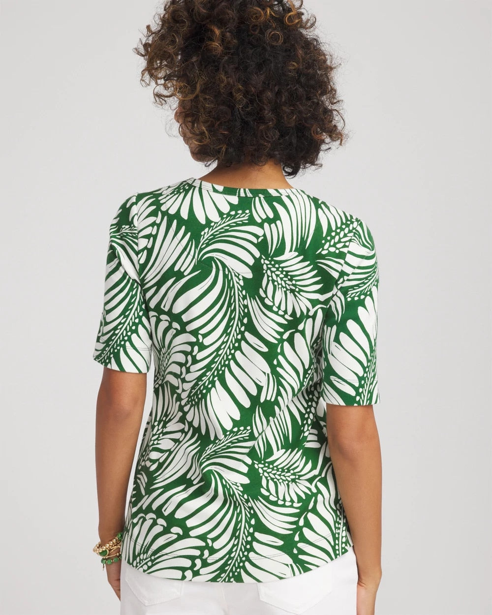 Chico's Women | Palm-Frond-Motif Classic-Fit Pima Tee PALM LEAF