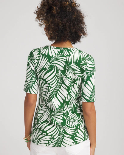 Chico's Women | Palm-Frond-Motif Classic-Fit Pima Tee PALM LEAF