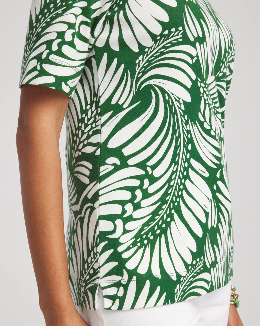 Chico's Women | Palm-Frond-Motif Classic-Fit Pima Tee PALM LEAF
