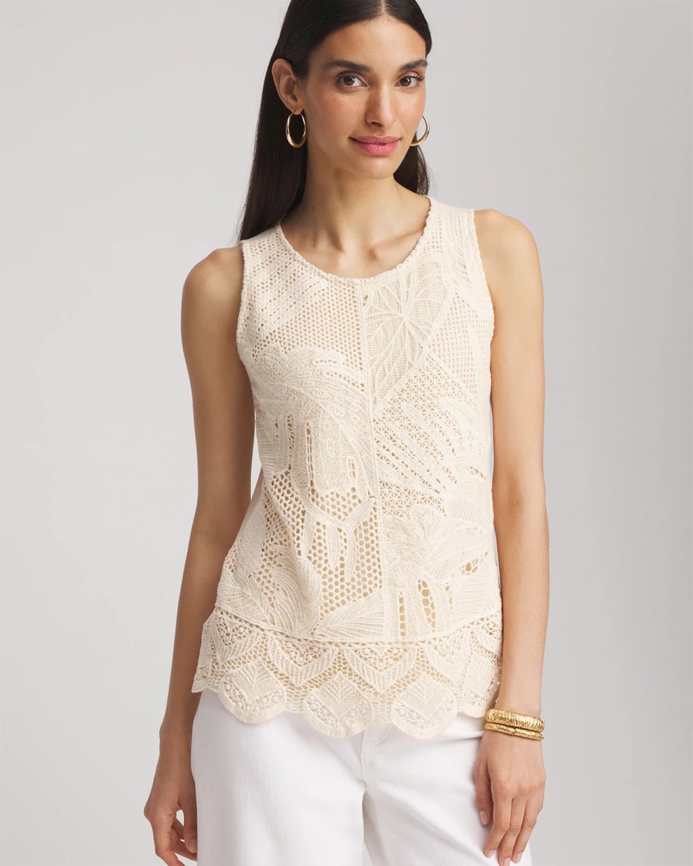Chico's Women | Island Crochet Lace Tank GLISTENING SAND