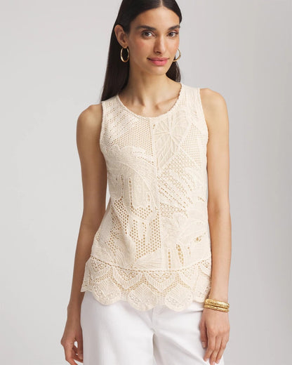 Chico's Women | Island Crochet Lace Tank GLISTENING SAND