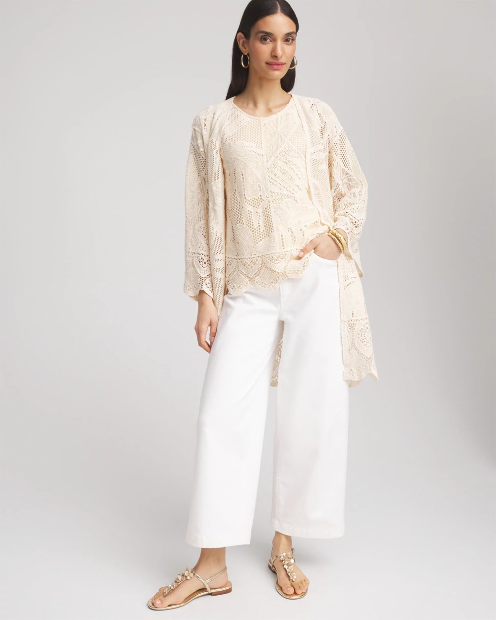 Chico's Women | Island Crochet Lace Tank GLISTENING SAND