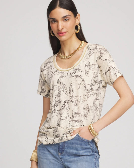 Chico's Women | Panther Sweater-Trim Linen Tee GLISTENING SAND