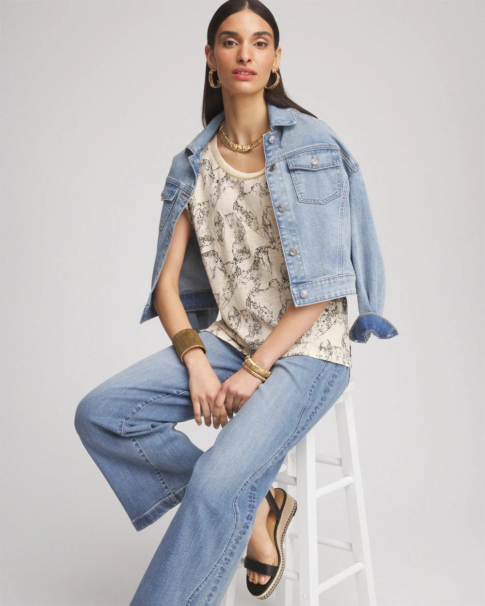 Chico's Women | Panther Sweater-Trim Linen Tee GLISTENING SAND