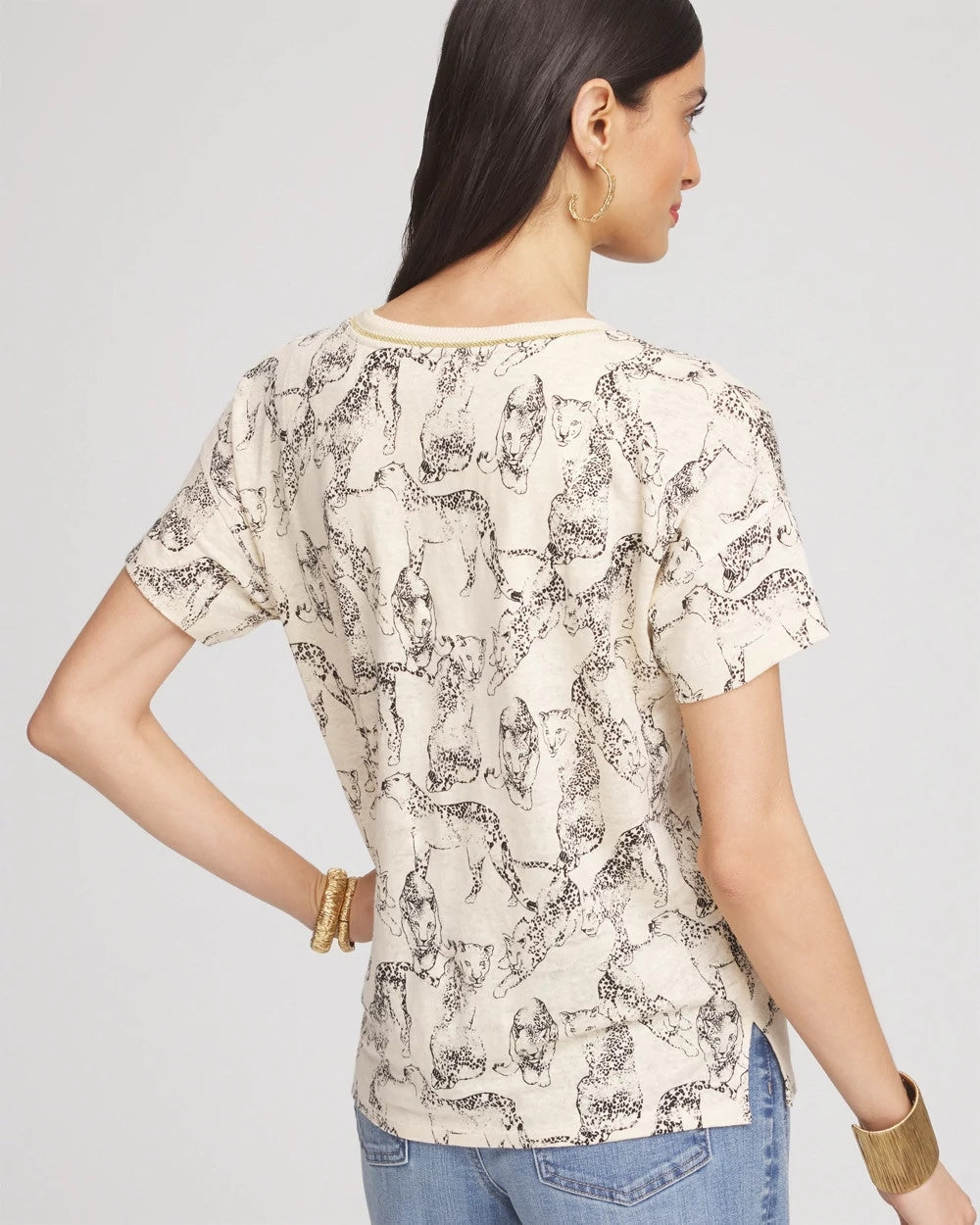 Chico's Women | Panther Sweater-Trim Linen Tee GLISTENING SAND