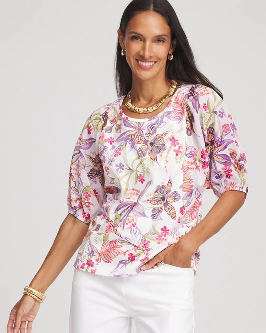 Chico's Women | Floral Dolman Sleeve Knit Top ALABASTER