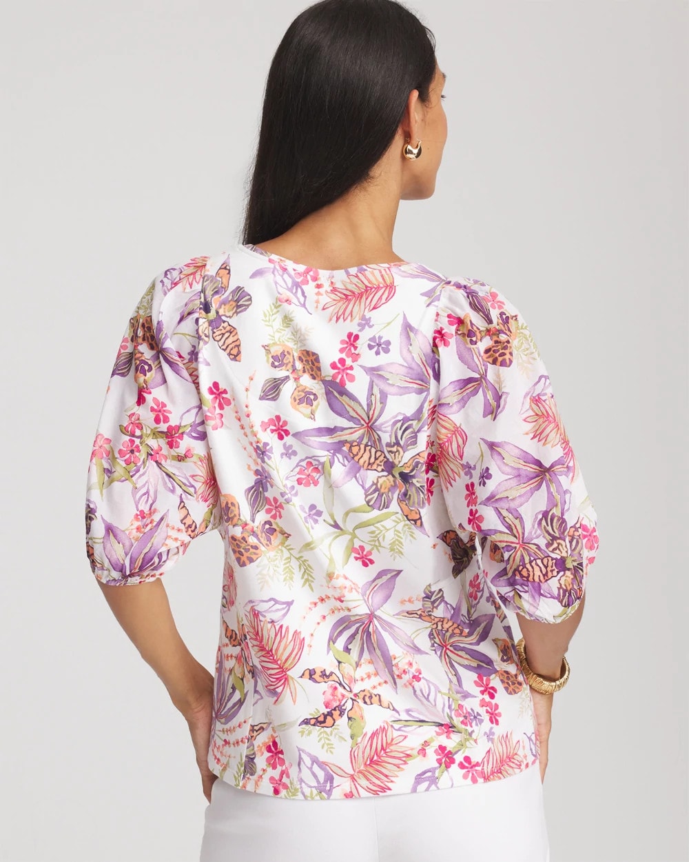 Chico's Women | Floral Dolman Sleeve Knit Top ALABASTER