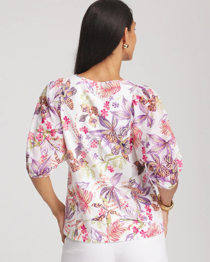 Chico's Women | Floral Dolman Sleeve Knit Top ALABASTER