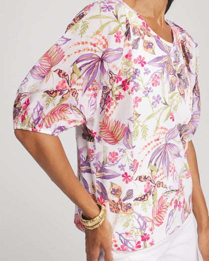 Chico's Women | Floral Dolman Sleeve Knit Top ALABASTER