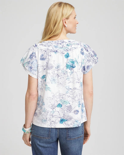 Chico's Women | Touch of Cool™ Floral Flutter Sleeve Tee ALABASTER