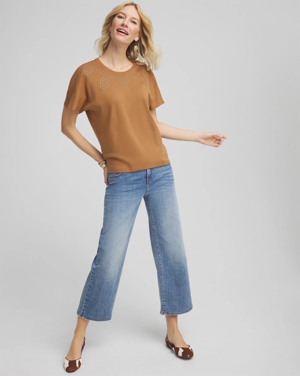 Chico's Women | Studded Tapered Dolman Top BURNT SIENNA