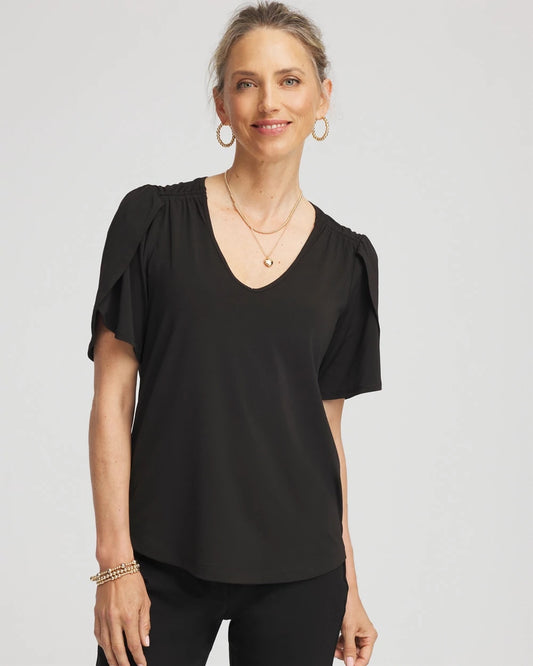 Chico's Women | Petal-Sleeve Voop Neck Tee BLACK