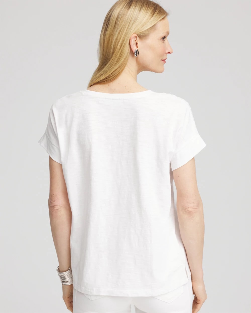 Chico's Women | Paillette Trim Cotton Slub Tee ALABASTER