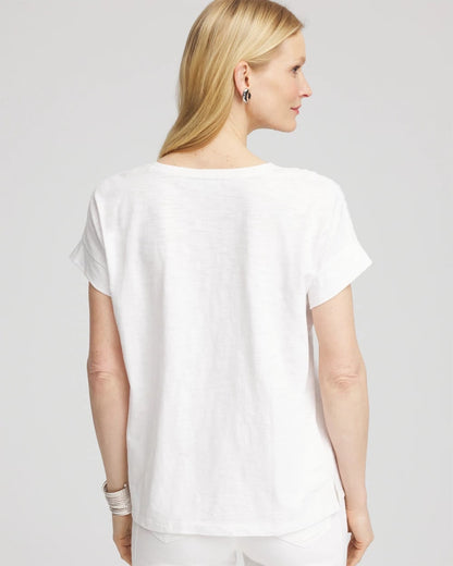 Chico's Women | Paillette Trim Cotton Slub Tee ALABASTER