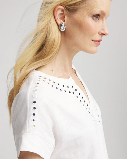 Chico's Women | Paillette Trim Cotton Slub Tee ALABASTER