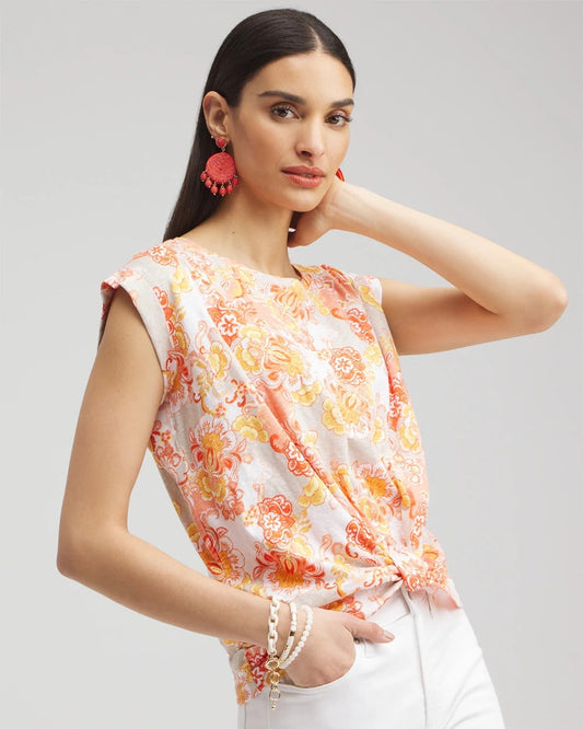 Chico's Women | Floral Knot Front Tee SMOKEY TAUPE