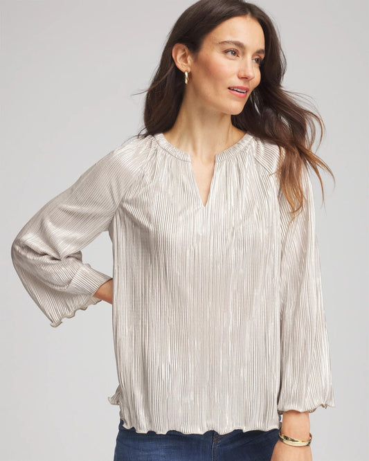 Chico's Women | Foiled Pleated V-Neck Tee CHAMPAGNE