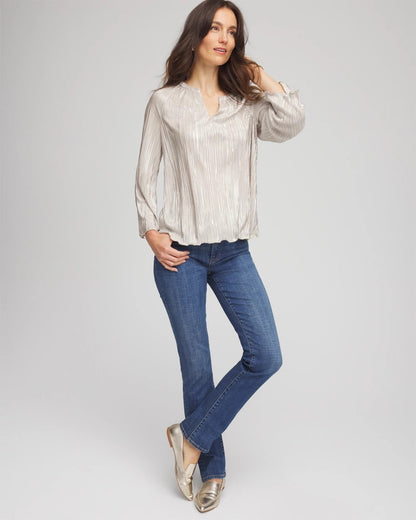 Chico's Women | Foiled Pleated V-Neck Tee CHAMPAGNE