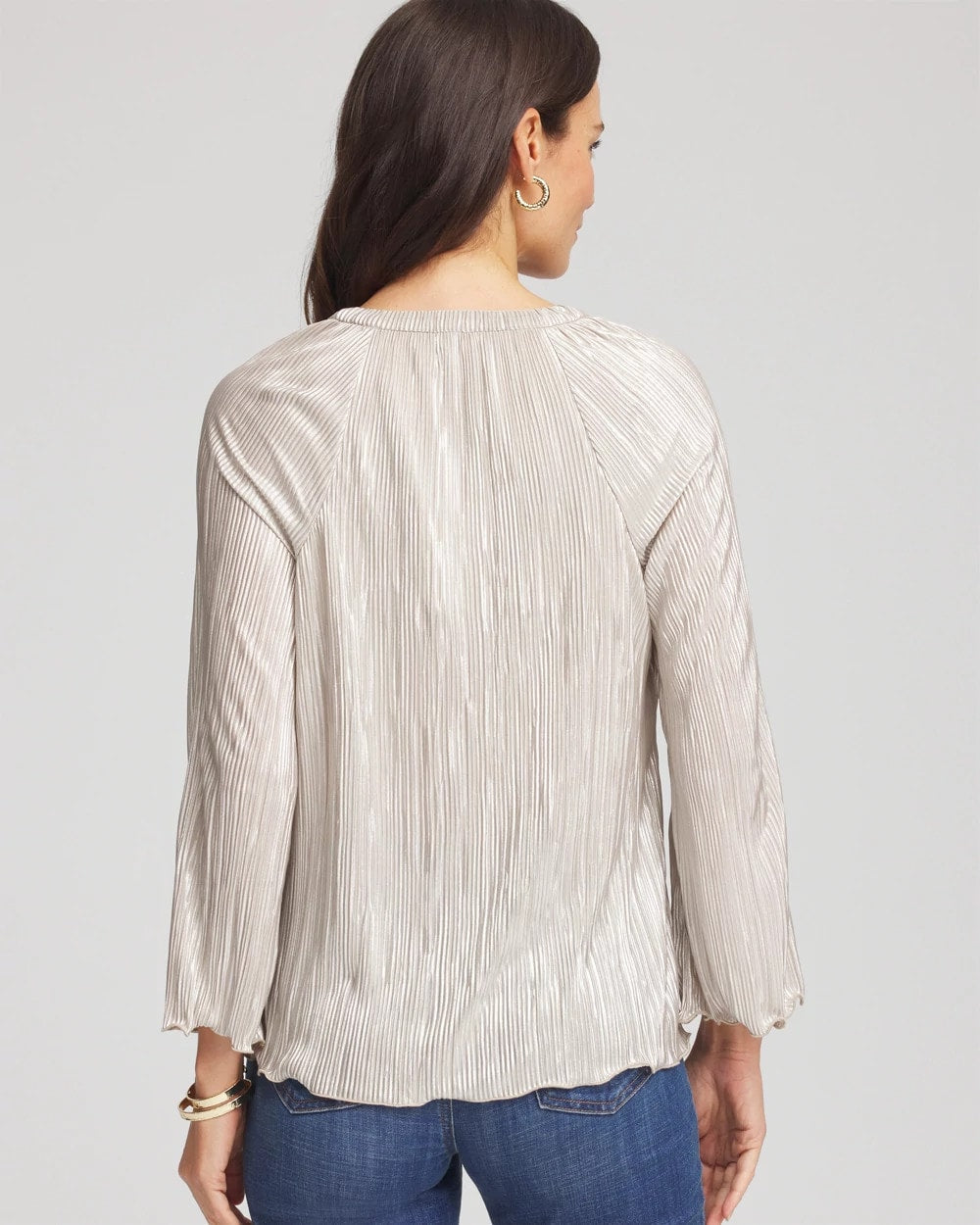 Chico's Women | Foiled Pleated V-Neck Tee CHAMPAGNE