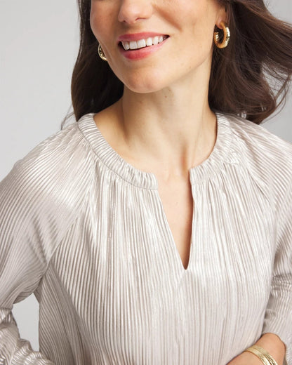 Chico's Women | Foiled Pleated V-Neck Tee CHAMPAGNE
