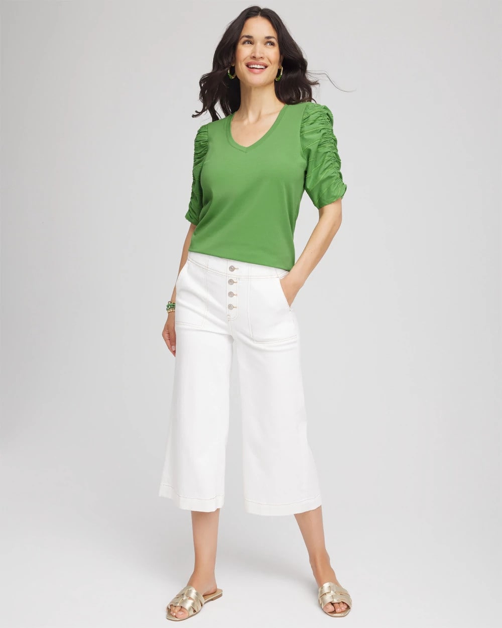 Chico's Women | Ruched Sleeve V-Neck Tee SALTED LIME