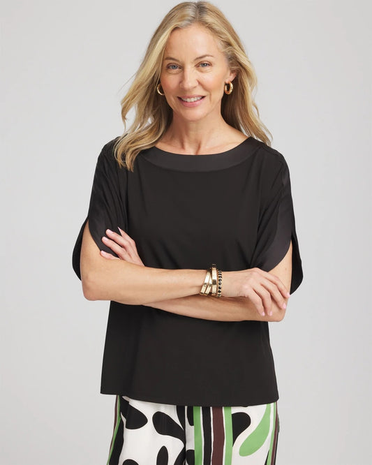 Chico's Women | Jersey & Satin Dolman Tee BLACK